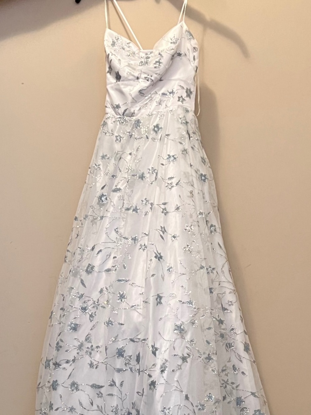 Prom Dress white blue flowers 12